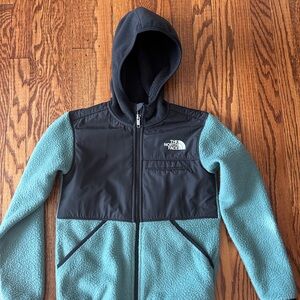 The North Face Kids' Black and Green Fleece Jacket Medium/10